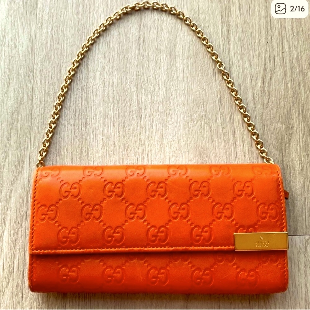 Gucci Orange Embossed Wallet Perfect for On the Go